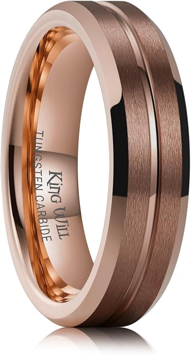 King Will Tungsten Carbide Wedding Band for Men Women-6/8/10mm Width Multicolor Available with Grooved Center Wedding Ring Suitable for Work, Gym Comfort Fit Size 4-16