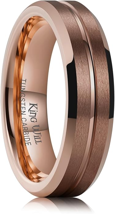 King Will Tungsten Carbide Wedding Band for Men Women-6/8/10mm Width Multicolor Available with Grooved Center Wedding Ring Suitable for Work, Gym Comfort Fit Size 4-16