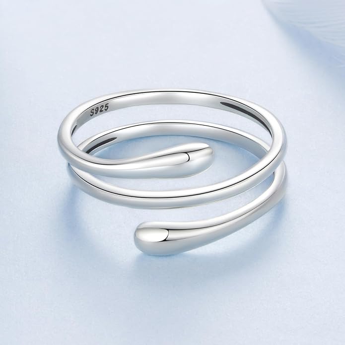 MUNDELL 925 Sterling Silver Simple Multi-layer Leaf Adjustable Ring Green Lucky Leaves Statement Ring for Women Promise Ring Fine Jewelry