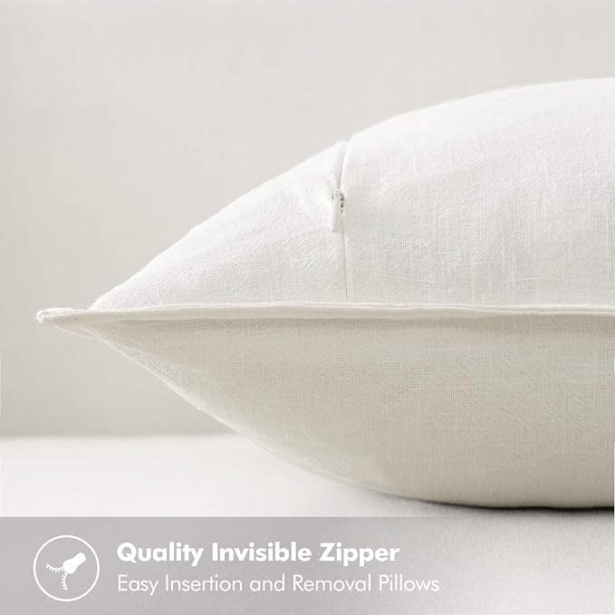 MIULEE Decorative Linen Pillow Covers 20x20 Inch Cream White | Boho Farmhouse Neutral Couch Throw Pillows for Bed, Pack of 2 Accent Modern Pillowcases, Sofa Livingroom Home Decor