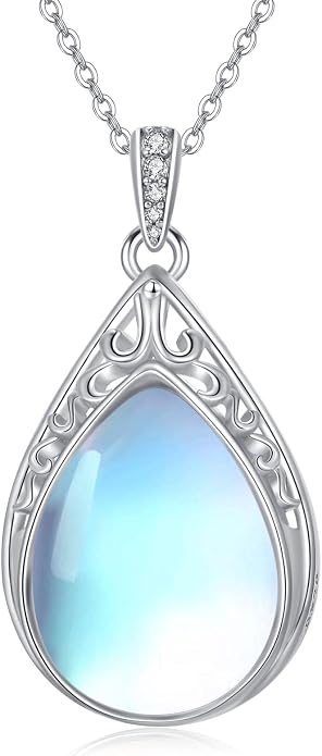 HPQQ Teardrop Necklace 925 Sterling Silver Filigree Gemstone Pendant Necklace Fine Jewelry Birthday Mother's Day Gifts for Women Her Mom