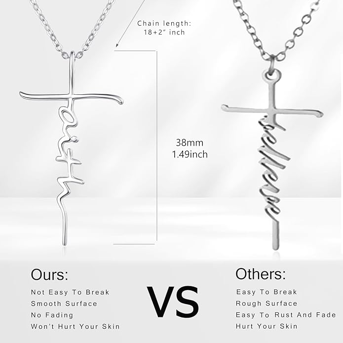 PRAYMOS Faith Cross Necklace for Women 925 Sterling Silver Pendant Necklace With Birthstone Initial Christian Religious Confirmation Baptism Mothers Day Gifts