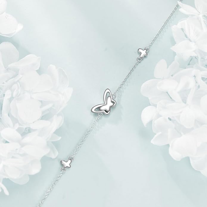 AOBOCO 925 Sterling Silver Anklet for Women Crystal Butterfly Dragonfly Evil Eye Ankle Bracelet Ankle Summer Beach Jewelry Gifts