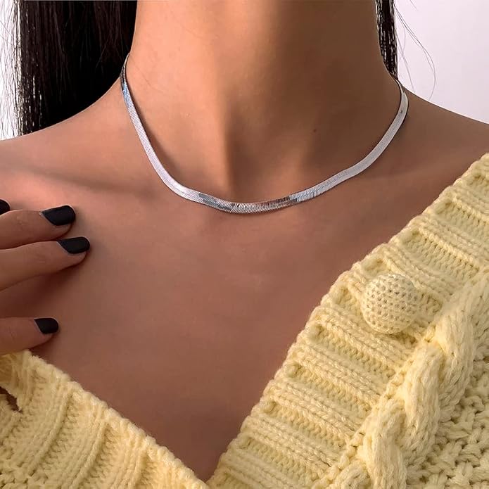 DEARMAY 14K Gold Plated Herringbone Necklaces for Women, Dainty Gold Snake Choker Chain Non Tarnish Trendy Simple Thin & Chunky Options Neckalce 1.5/3/5/6/8mm Chain Jewelry for Gifts