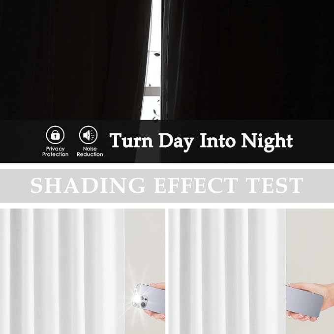 Vision Home White Pinch Pleated Full Blackout Curtains Thermal Insulated Window Curtains 63 inch for Living Room Bedroom Room Darkening Pinch Pleat Drapes with Hooks Back Tab 2 Panel 40" Wx63 L