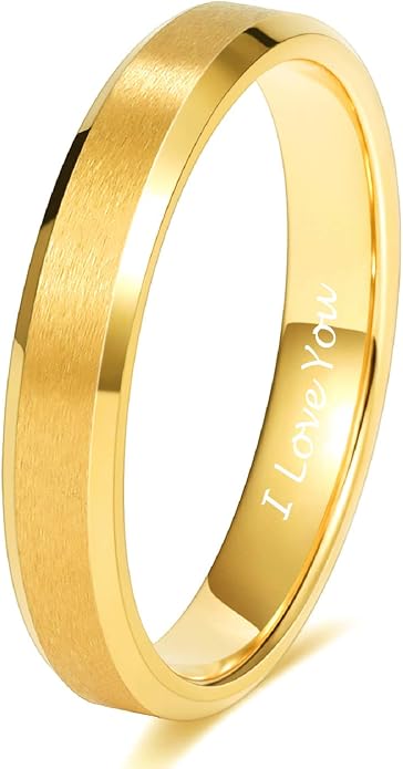 TRUMIUM 2mm 4mm 6mm 8mm 24k Gold Plated Tungsten Rings for Men Women Wedding Bands Matte Finish Beveled Edges Comfort Fit Size 4-13
