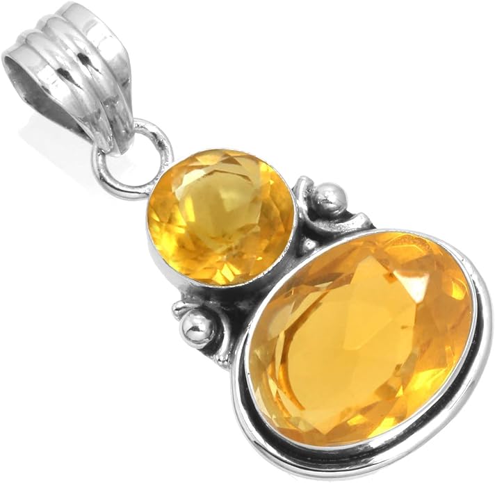 Handmade Genuine 925 Sterling Silver Pendant Necklace Natural Gemstone Crystal, Lapis, Onyx, Amber Oval Round Boho Jewelry For Women