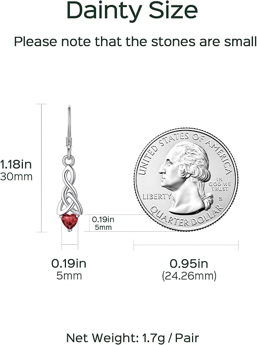 ChicSilver Sparkling Heart Birthstone 925 Sterling Silver Celtic Knot Dangle Hook Earrings (with Gift Box)