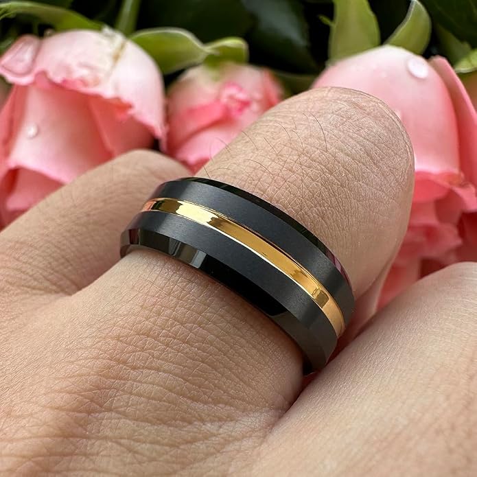 TUTISS 6mm 8mm Silver/Black/Blue/Gunmetal/Gold/Rose Gold Tungsten Rings for Men Women Fashion Engagement Wedding Bands Matte Finish Beveled Edges Comfort Fit