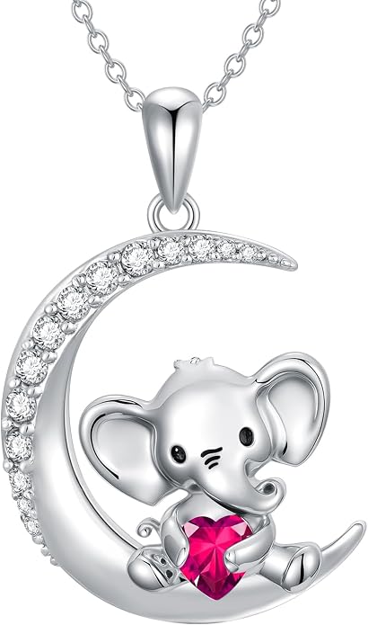 PROESS Animal Birthstone Necklace 925 Sterling Silver Otter/Axolotl/Hippo/Elephant/Dachshund/Monkey/Red Panda Pendant Necklace Animal Birthstone Jewelry Gifts for Women