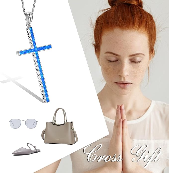POPLYKE Cross Necklace 925 Sterling Silver Philippians 4:13 I Can Do All The Things Inspirational Necklace Gifts for Women Men 20+2''