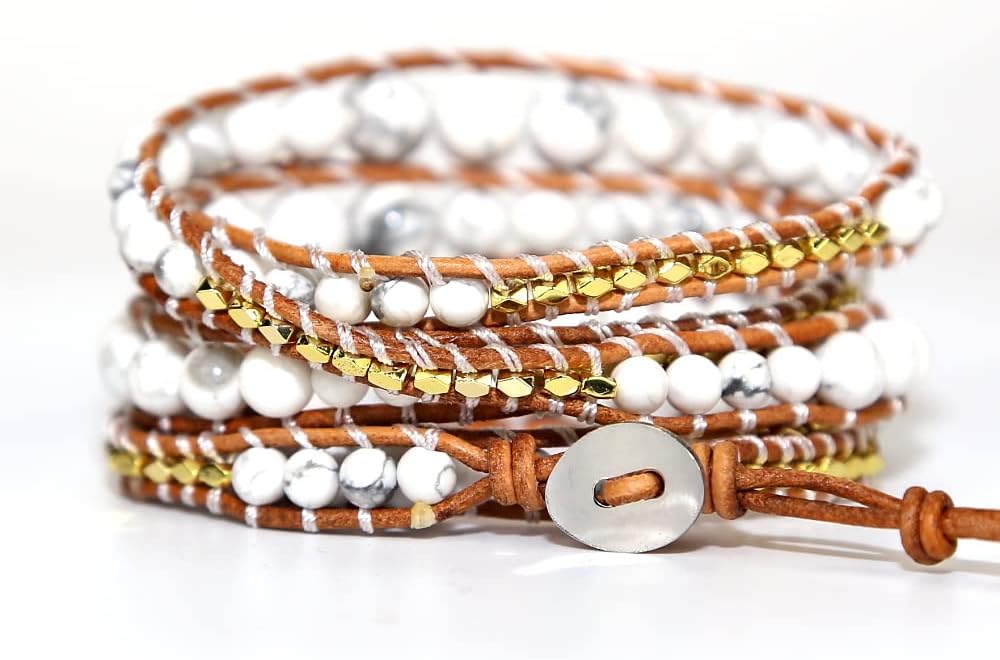Boho Wrap Bead Bracelet for Women - Handmade Adjustable Natural Stone Beaded Bracelets Yoga Healing Bracelet Bangle Hippie Jewelry