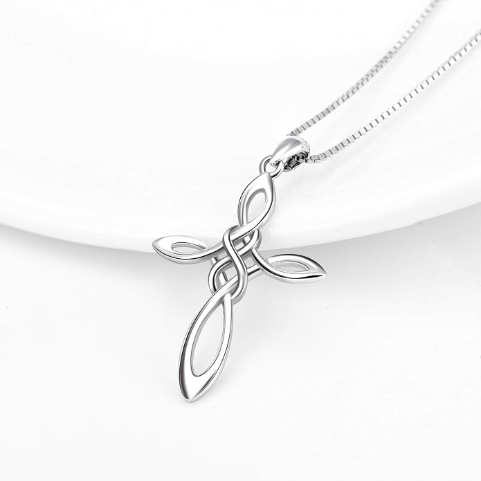 LUHE Celtic Knot Cross Necklace Sterling Silver Birthstone Polished Religious Infinity Celtics Jewelry Gifts for Women
