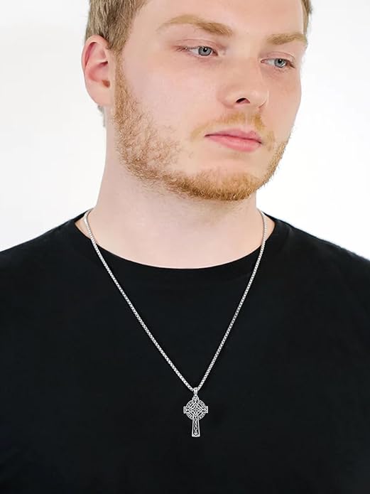 KXJ S925 Sterling Silver Black Cross/Best Dad/Baseball Bat/Silver Cross/Ankh Cross/Crucifix with 22+2 Inches Stainless Steel Rolo Chain Cross Necklace for Men Women Christian Religious Jewelry Gifts