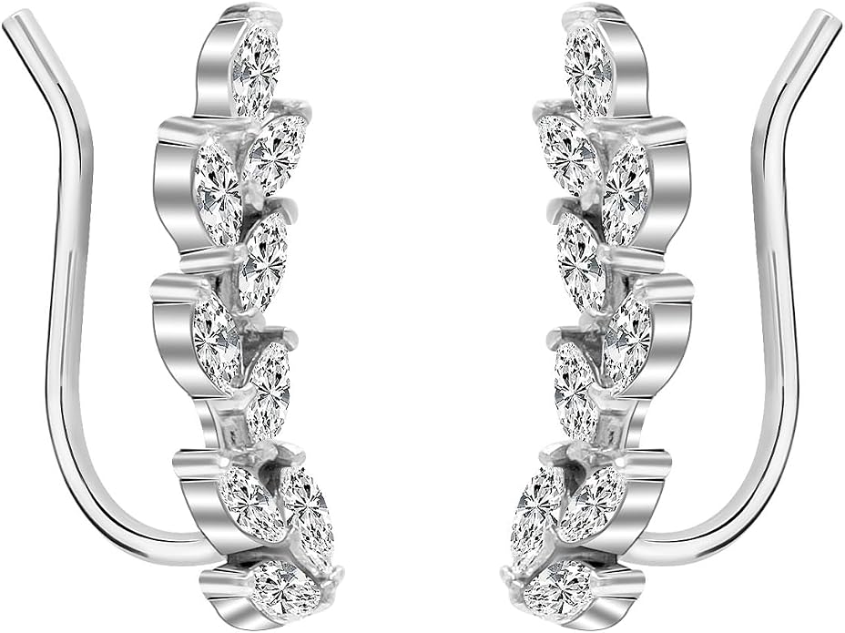 LeCalla 925 Sterling Silver Drop Ear Cuffs Earrings | Lightweight Threader Wire Shaped Teardrop Dangle Earring for Women | Hypoallergenic Piercing Gifts for Her