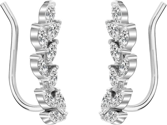 LeCalla 925 Sterling Silver Drop Ear Cuffs Earrings | Lightweight Threader Wire Shaped Teardrop Dangle Earring for Women | Hypoallergenic Piercing Gifts for Her