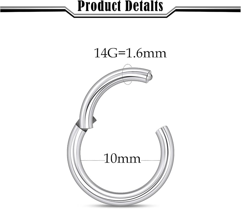 20G-2G ASTM F136 Titanium Septum Nose Rings Hoops Hinged Clicker Segment Septum Lip Nipple Ring Cartilage Tragus Helix Sleeper Earrings Piercing Jewelry for Women Men 6mm-19mm