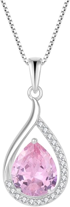 Teardrop Birthstone Necklace for Women 925 Sterling Silver White/Yellow Gold Plated Cubic Zirconia Pendant Necklace Jewelry for Her