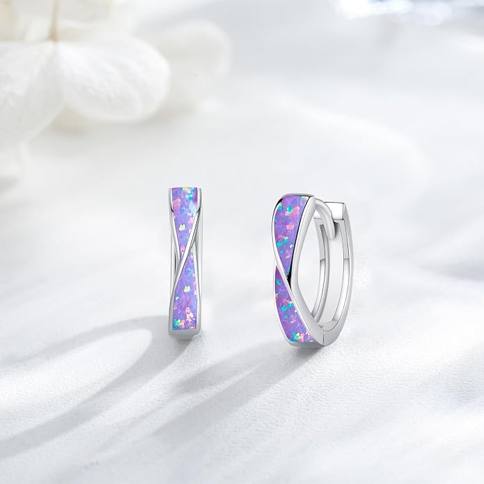 KiiKii Opal Hoop Earrings for Women 925 Sterling Silver 15mm Twisted Huggie Earrings Opal Jewelry Gifts for Birthday Anniversary Christmas