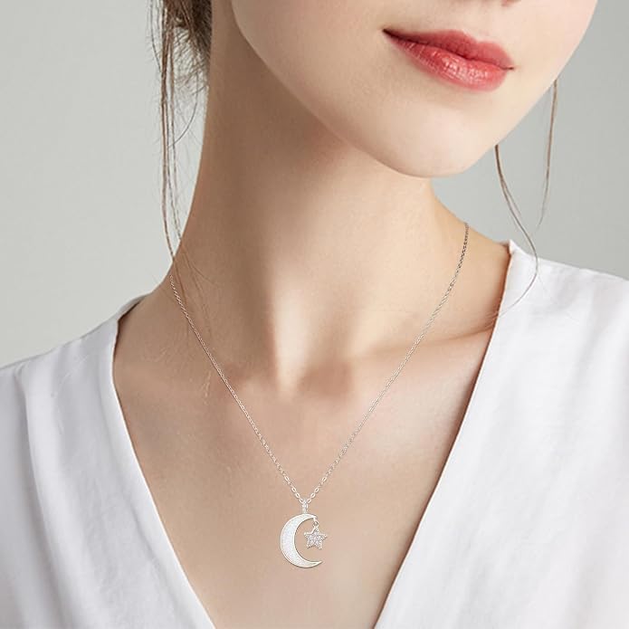 Palpitate Moon Star Necklace Moon Phase Necklace Pendant 925 Sterling Silver Jewelry Christmas Gifts for Women Wife Her Adjustable Chain