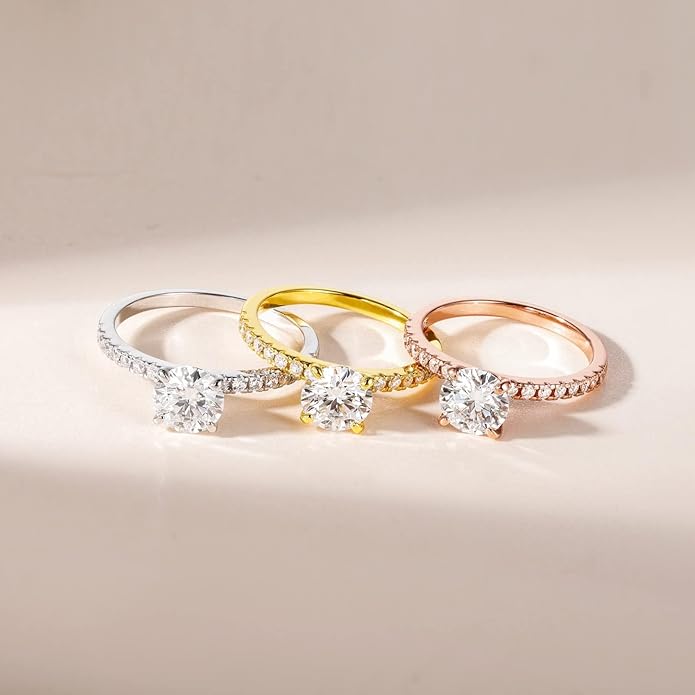 EAMTI 925 Sterling Silver 1.2 CT Round Solitaire Cubic Zirconia Engagement Ring Halo Promise Ring Size 3-13