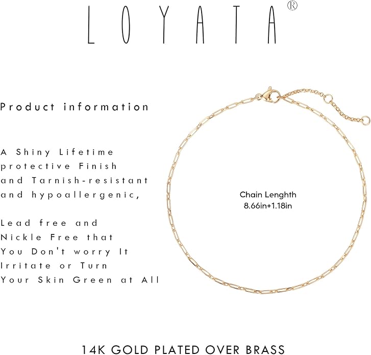 LOYATA Anklet Bracelet 14K Gold Plated Dainty Anklet Chain Waterproof Gold Chain Anklet for Women Cuban Beach Anklet Jewelry Gifts for Women