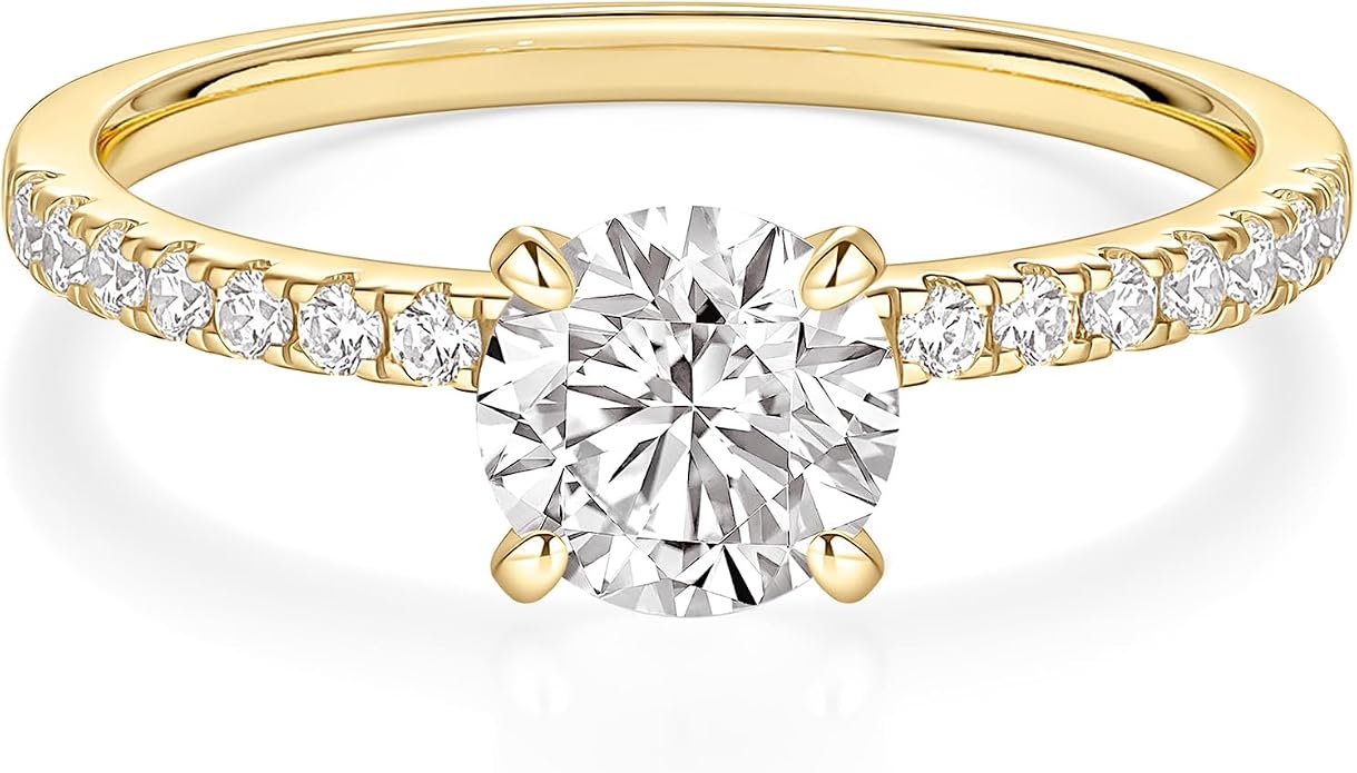 EAMTI 925 Sterling Silver 1.2 CT Round Solitaire Cubic Zirconia Engagement Ring Halo Promise Ring Size 3-13