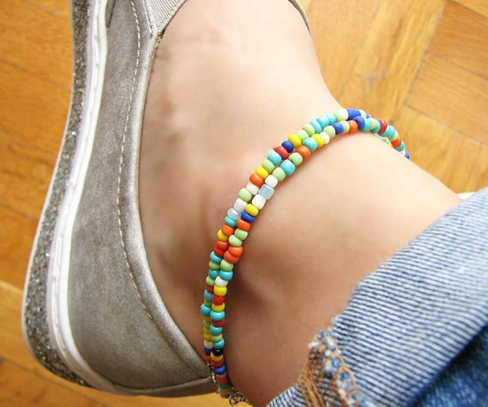 Starain Small Bead Anklets for Women Beach Foot Ankle Bracelet Cute Colorful Boho Beaded Anklets 8 inches