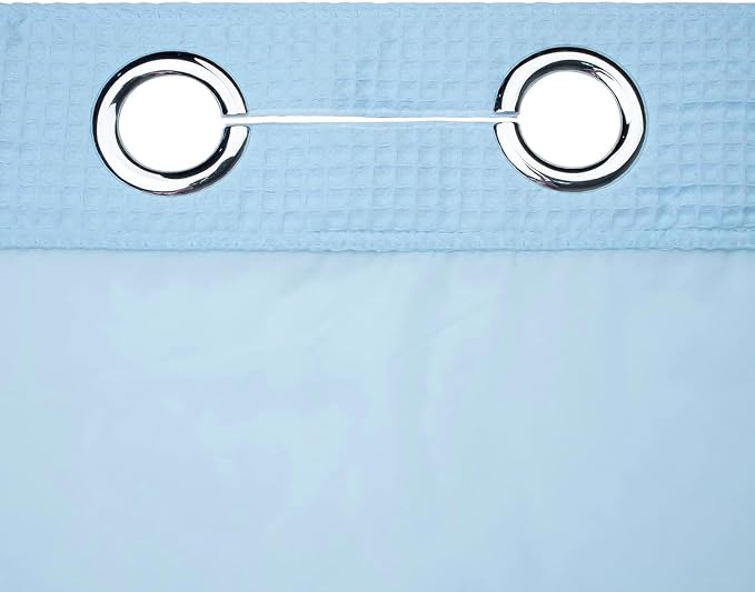 River Dream Cotton Blend Shower Curtain Set with Liner, Sky Blue, 54x80 | Waffle Weave, No Hook Needed, with Snap in Replacement Liner, Top Sheer Window, Hotel Quality Fabric for Bathroom