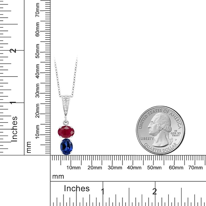 Gem Stone King 2-Stone Gemstone Birthstone Pendant Necklace for Women in 925 Sterling Silver | Oval 8x6MM | 18 Inch Silver Chain | Fine Jewelry for Her Mom Wife