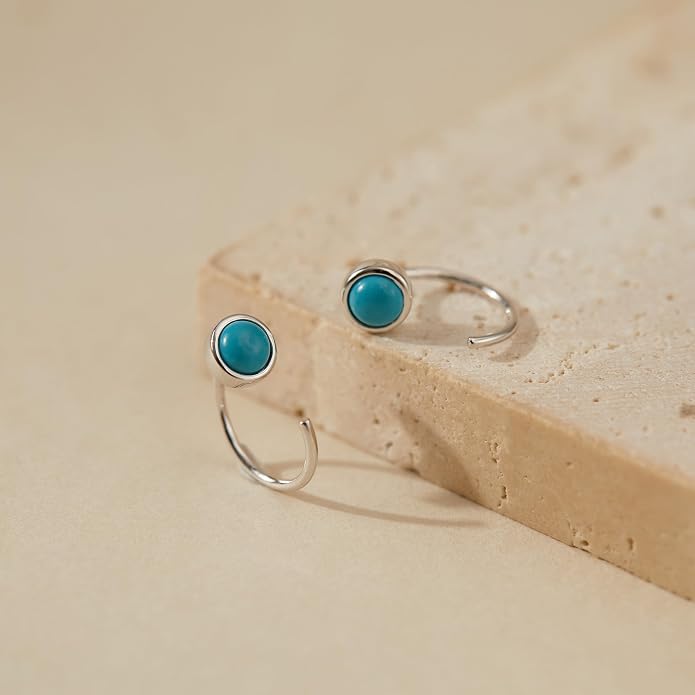 CHIC & ARTSY 925 Sterling Silver Half Hoop Earrings for Women, Dainty Huggie Hoops with Synthetic Opal, Moonstone, CZ & Gemstones, Lightweight Comfort Fit Everyday Elegant Jewelry