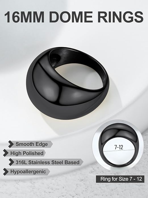GOLDCHIC JEWELRY Chunky Dome Ring for Women, Stainless Steel Bold Stacking Croissant Statement Ring For Men (Size 7-12, Custom)