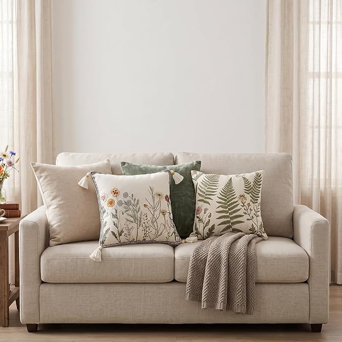 ISAENNE Designer Vintage Linen Throw Pillow Cover,18"x18"-Serenity D | French French Elegant Square Decor Pillow Cover,Concealed Zipper Design,Light Beige,Sofa,Bedroom,Living Room,Chairs