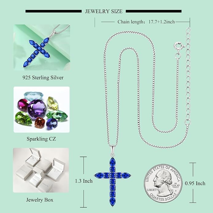 STARCHENIE 925 Sterling Silver Cross Necklace for Women Birthstone Jewelry | 925 Sterling Silver Crucifix Pendant, Birthstone Jewelry, Christian Religious Gift for Her