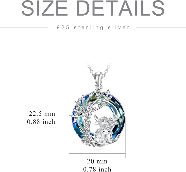 Highland Cow Gifts for Women 925 Sterling Silver Highland Cow Birthstone Necklace Fluffy Cow Jewelry Gifts Birthday Christmas