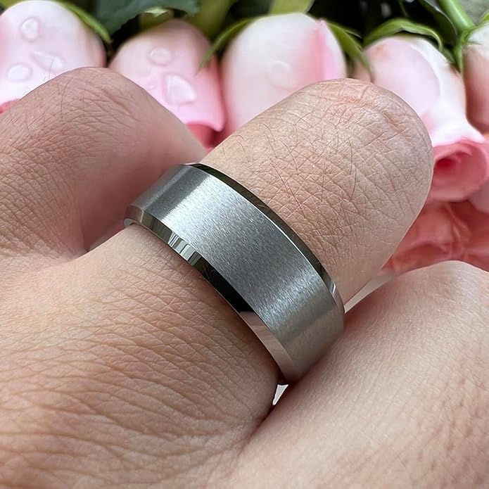 TUTISS 6mm 8mm Tungsten Rings for Men Women Fashion Engagement Wedding Bands Matte Finish Beveled Edges Comfort Fit
