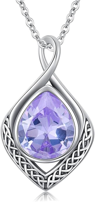 PELOVNY Celtic Knot Necklaces for Women 925 Sterling Silver Gemstone/Birthstone Teardrop Infinity Necklace Irish Celtic Pendant Jewelry Gifts for Mom Daughter Wife