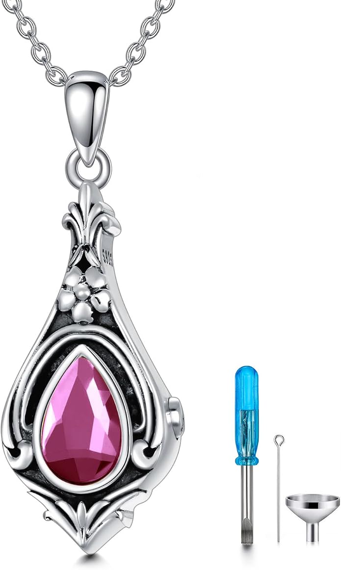 Seiyang Urn Necklace for Ashes 925 Sterling Silver with Birthstone Cremation Jewelry Keepsake Ashes Pendant Necklace Memorial Jewelry for Women Loved One