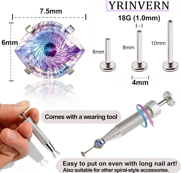Flat Back Titanium Stud Earrings, Hypoallergenic G23 Titanium Eye Cut Cubic Zirconia Piercing,Eyebrow Versatile Labret Lip Cartilage Helix Sleeper 18G Punk style Jewelry for Women Men