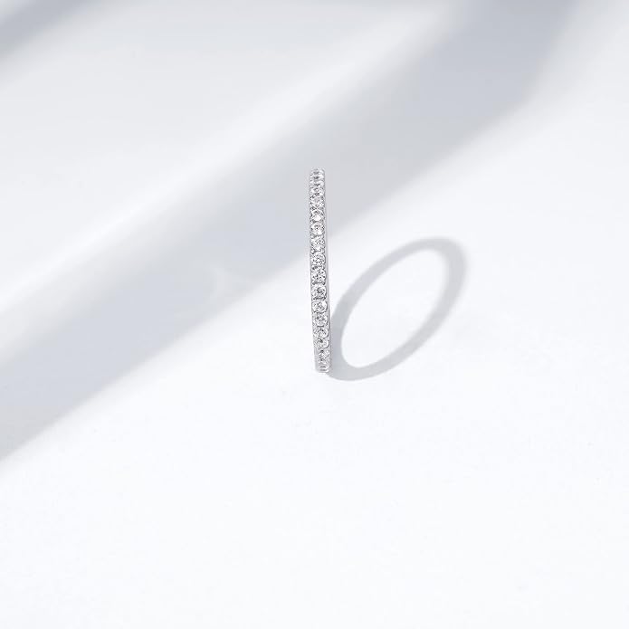 Amazon Essentials Platinum or Gold Plated Sterling Silver All-Around Band Ring set with Round Infinite Elements Cubic Zirconia