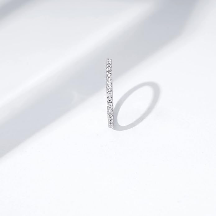 Amazon Essentials Platinum or Gold Plated Sterling Silver All-Around Band Ring set with Round Infinite Elements Cubic Zirconia