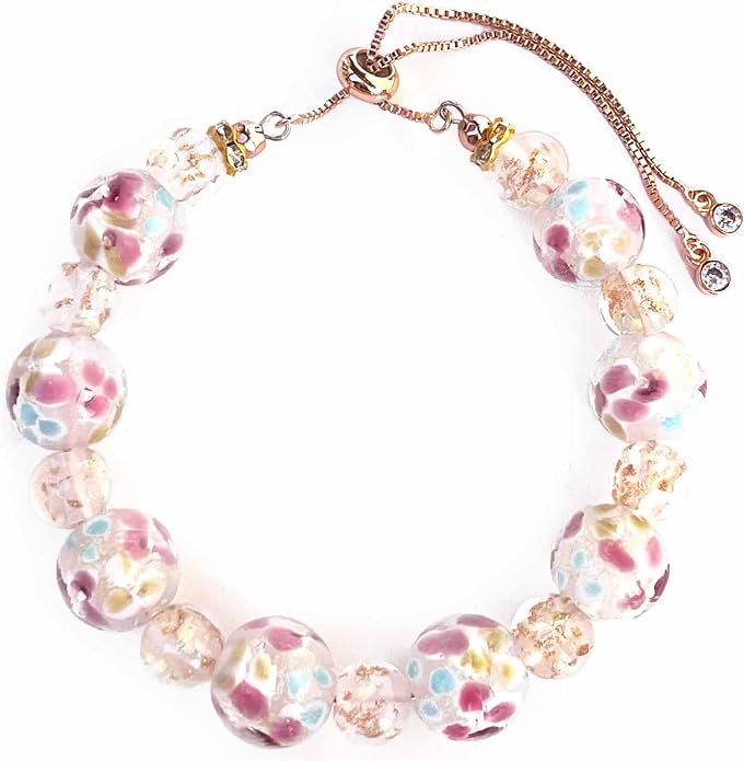 ARTSY Crafts Lily Garden Glow in the Dark Firefly Bead Bracelets Necklaces, Handmade in USA Murano Glass Jewelry, Flower Luminous Beads Mermaid Crystal Bracelet Bangle