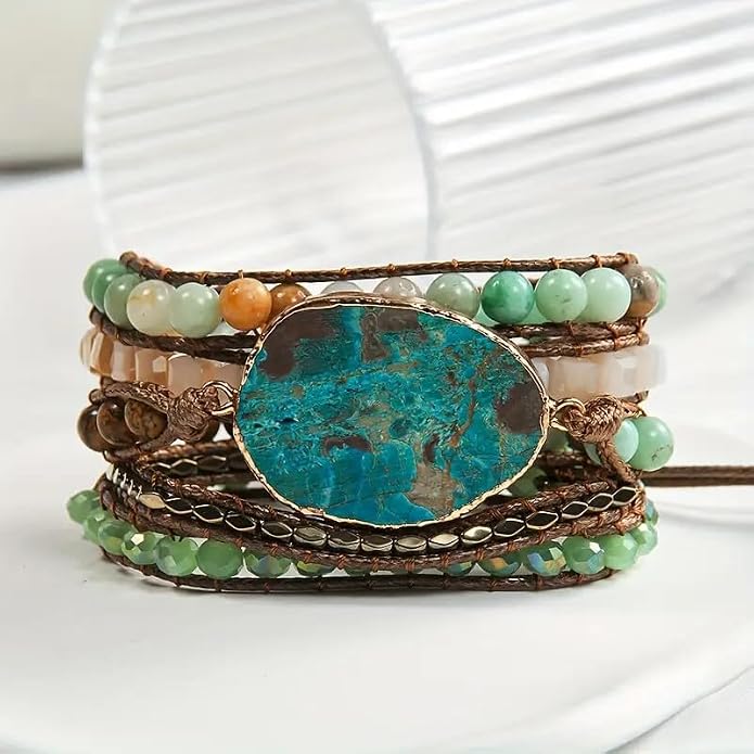 Boho Wrap Bracelet for Women, Handmade Natural Imperial Jasper Multi-Layer Stone Beaded Bracelet, Bohemian Healing Crystal Stone Jewelry Gifts
