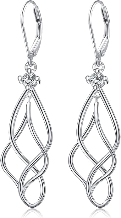 Sterling Silver Leverback Dangle Earrings for Women Teardrop Filigree 14K Gold Plated Dangly Earrings Mother’s Day Gift