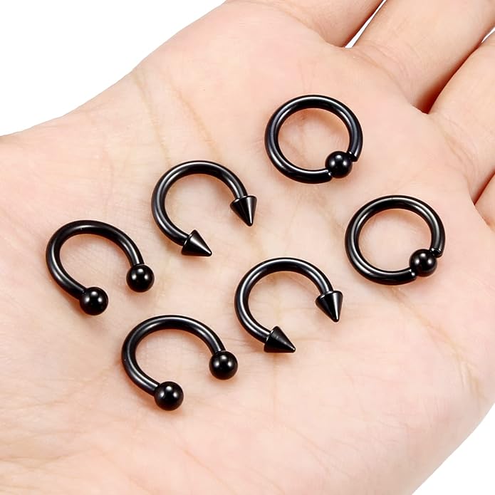 00G 0G 2G 4G 6G 8G 10G 12G 14G 16G Septum Rings Silver Black Surgical Steel Heavy Gauges Earrings Stretching kit Eyebrow Lip Septm Nose Rings Helix Tragus Daith Rook Earrings Hoops 10mm-19mm