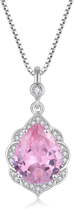 Fahonie Birthstone Necklace for Women 925 Sterling Silver Teardrop Gemstone Pendant Necklace Anniversary Birthday Christmas Cubic Zirconia Jewelry Gifts for Women Mom