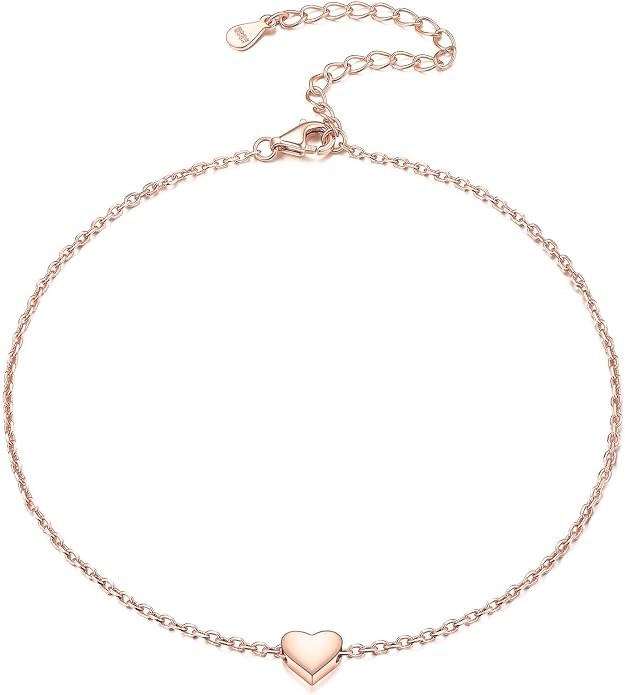 ChicSilver Personalized 925 Sterling Silver Tiny Heart/Moon/Star/Sun/Dot/Triangle Anklets Simple Dainty Foot Jewelry for Women, Silver/Gold Plated/Rose Gold Plated