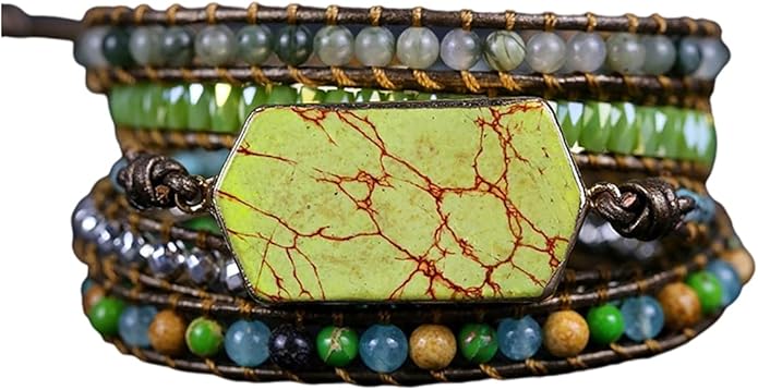 Women Wrap Bracelets Boho Natural Stone Jasper Turquoises Strand Bracelet Jewelry Collection