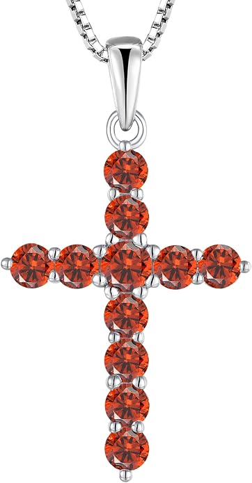 STARCHENIE Cross Necklace Sterling Silver Crucifix Pendant Gemstones Jewelry for Women