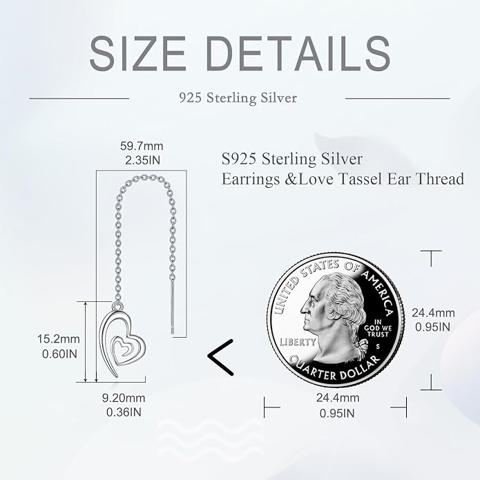 Cross/Heart Threader Earrings 925 Sterling Silver Long Earrings Chain Earrings Long Dangle Earrings for Women
